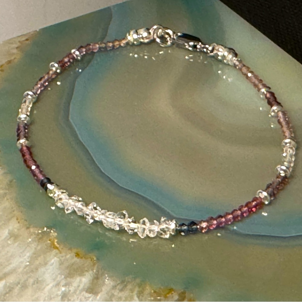 Herkimer Diamond, Tundura Sapphire set in Sterling Silver accent beads and clasp